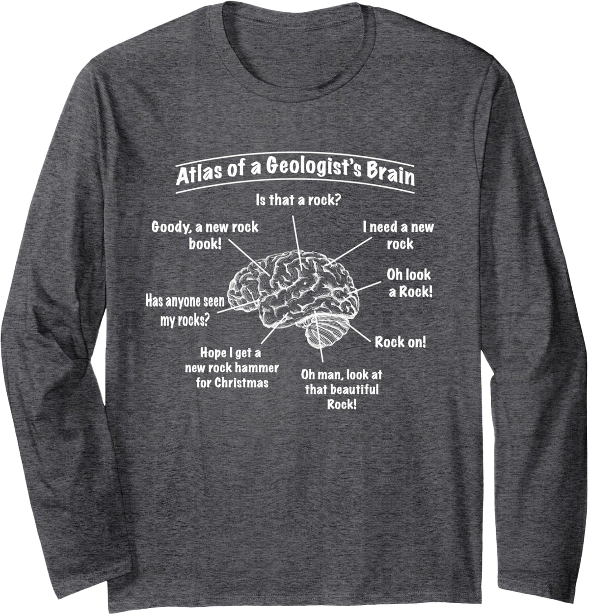 Atlas of a Geologist Brain T-Shirt Long Sleeve T-Shirt - Adult Unisex Dark Heather Grey