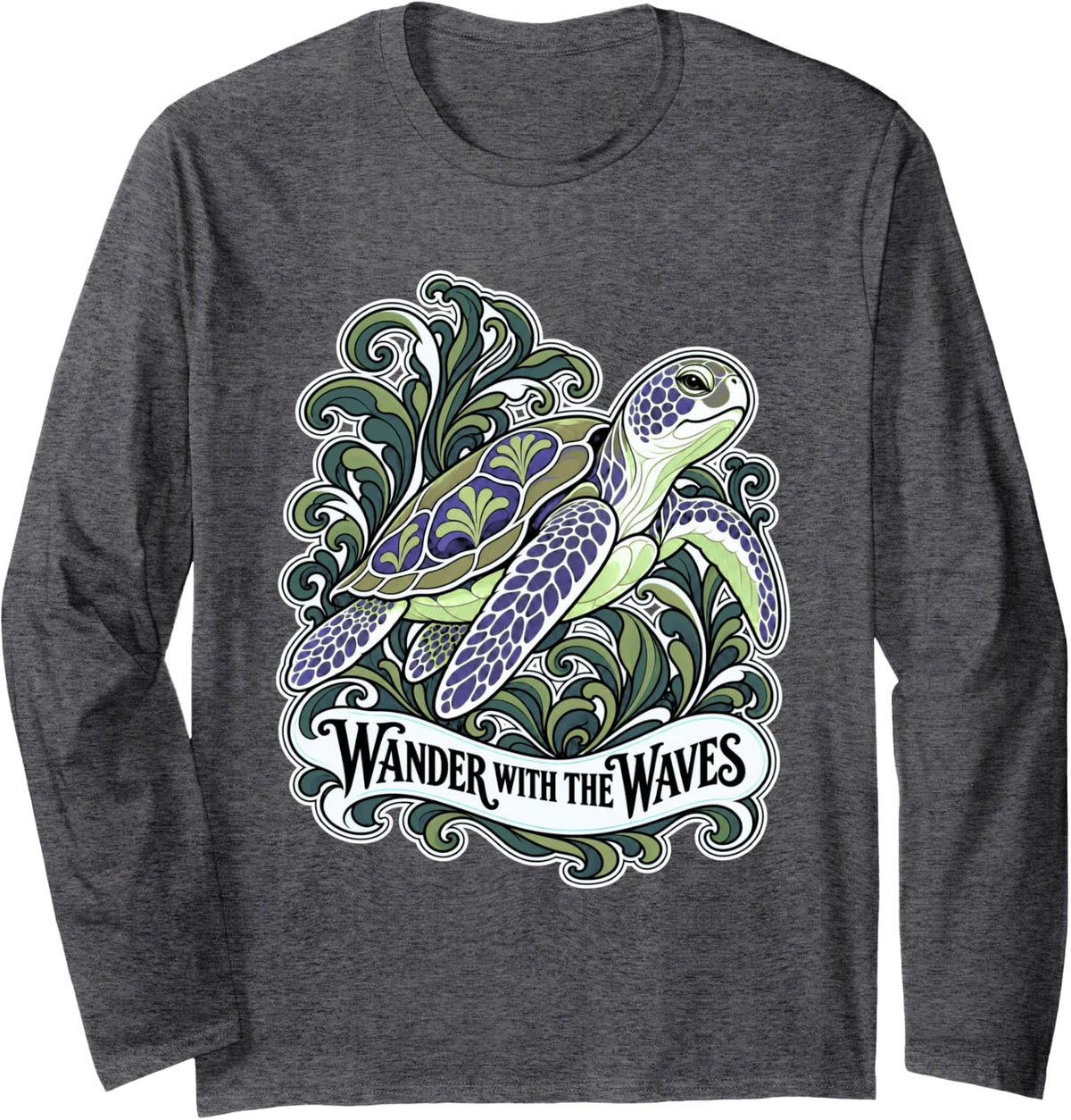 Turtle Lover Marine Wildlife Ocean Nature Long Sleeve T-Shirt - Adult Unisex Dark Heather Grey