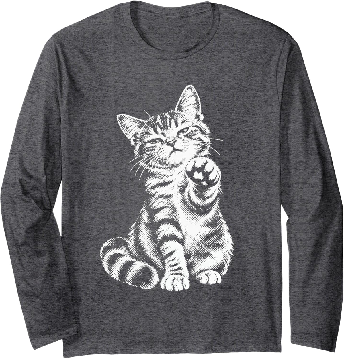 Rebellious Cat 2000s Y2k Grunge Aesthetic Sassy Kitten Meme Long Sleeve T-Shirt - Adult Unisex Dark Heather Grey