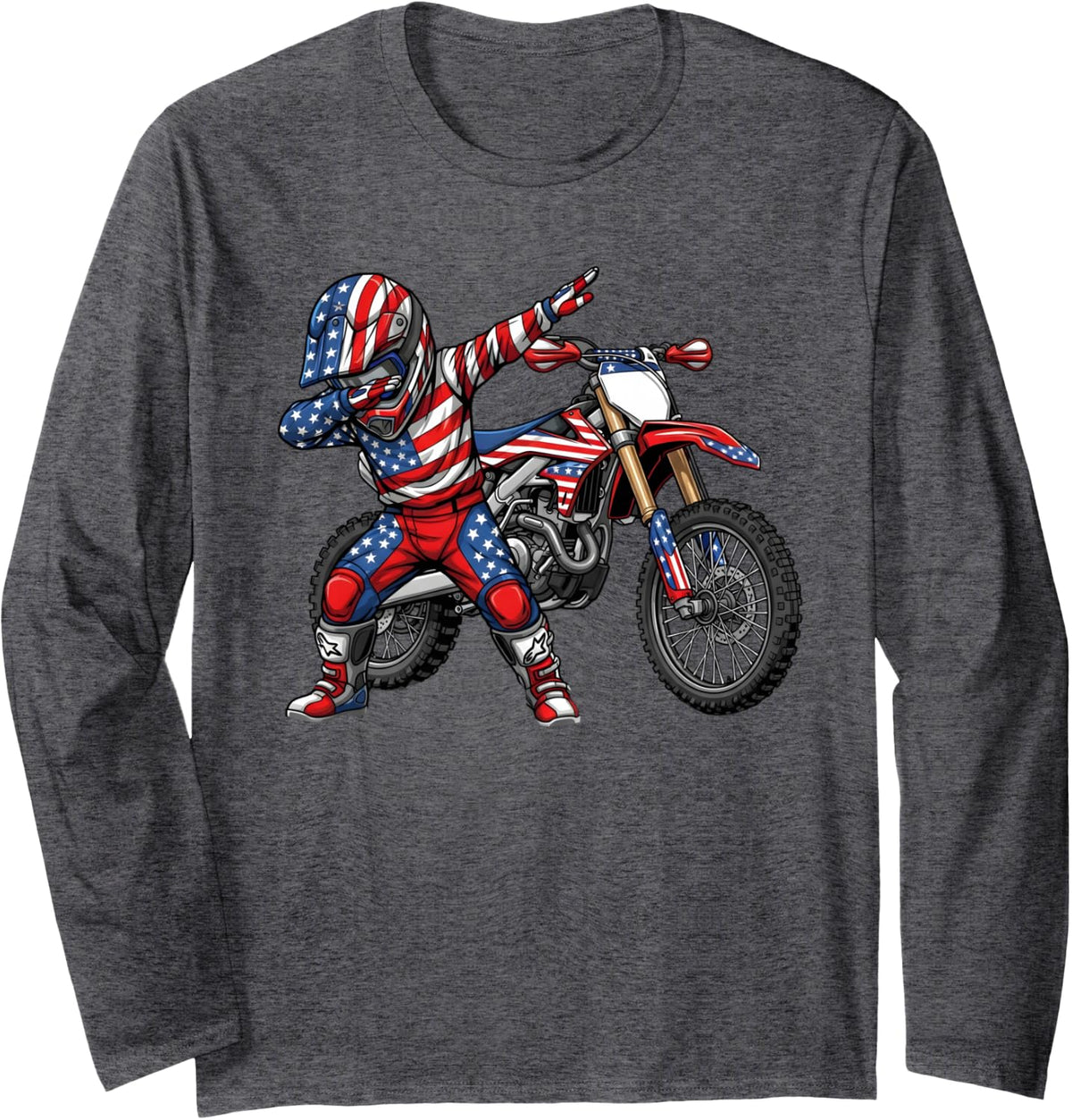Dirt Bike Art Rider Motocross Motorcycle Dirtbike Boys Long Sleeve T-Shirt - Adult Unisex Dark Heather Grey