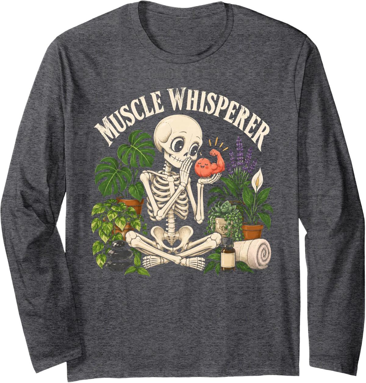 Muscle Whisperer Massage Therapist Skeleton LMT Long Sleeve T-Shirt - Adult Unisex Dark Heather Grey