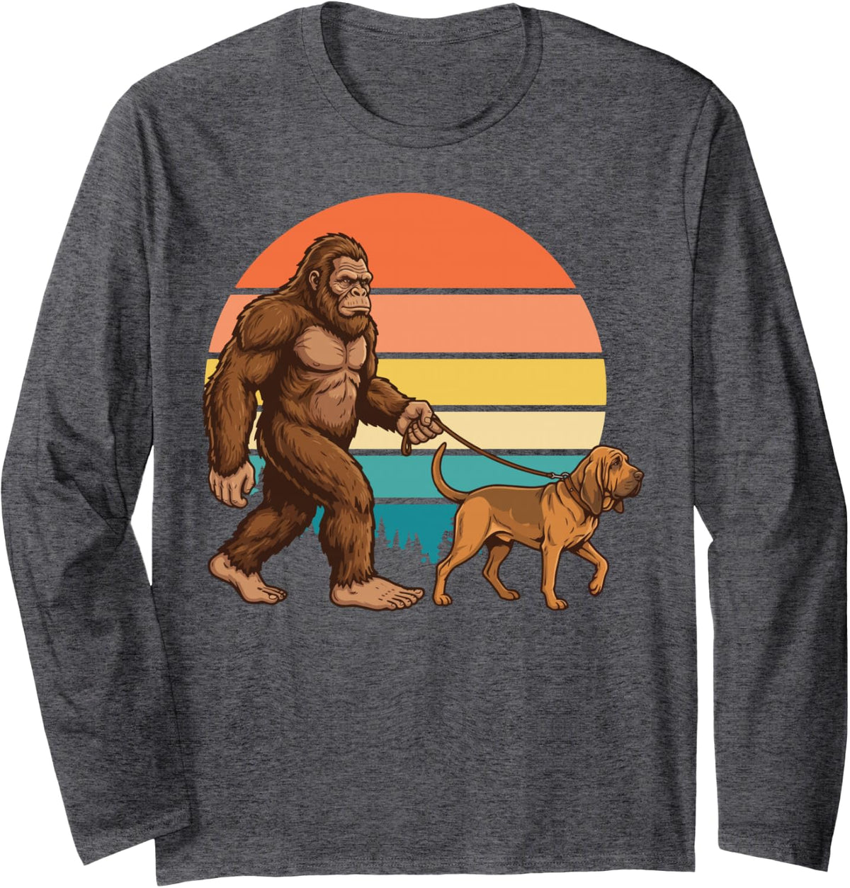 Bigfoot Bloodhound Retro Long Sleeve T-Shirt - Adult Unisex Dark Heather Grey