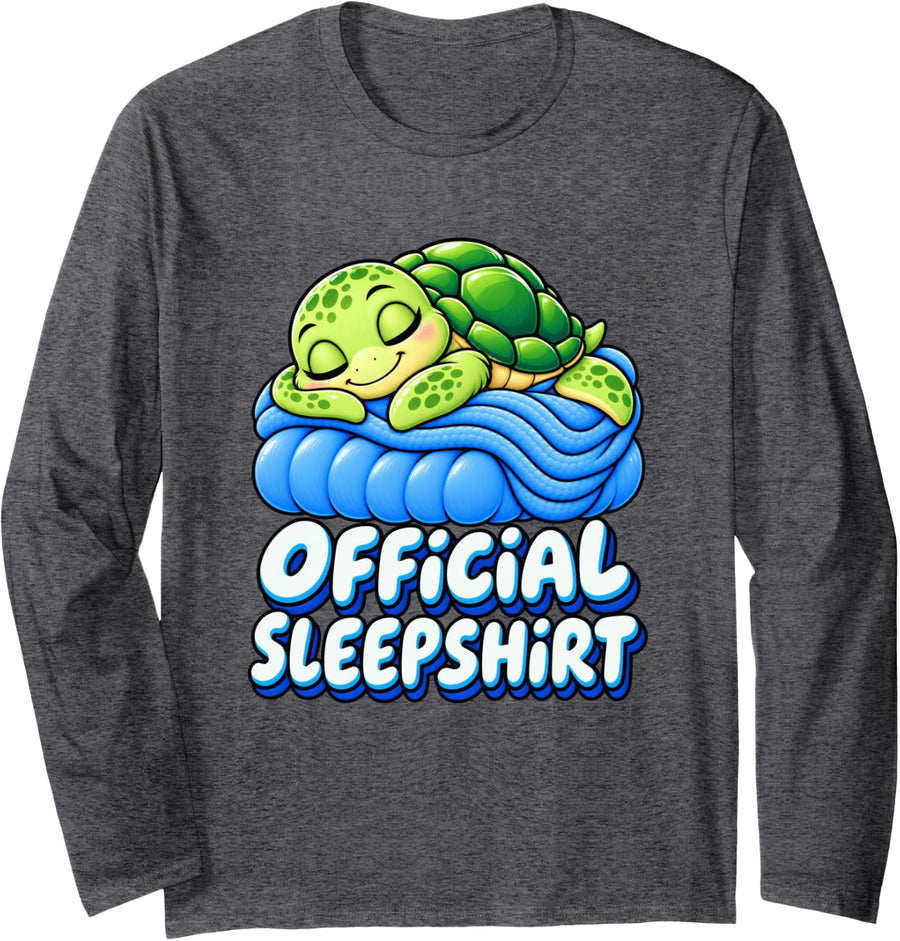 Cute Sleeping Turtle Official Sleepwear Turtles Lover Art Long Sleeve T-Shirt - Adult Unisex Dark Heather Grey