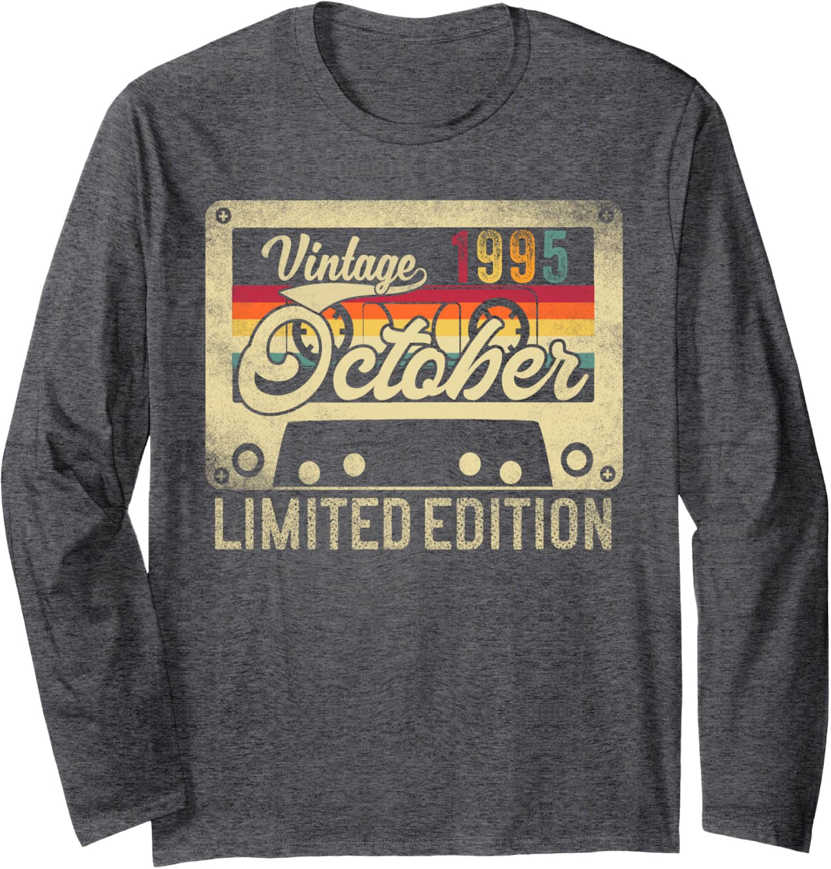 Vintage October 1995 Retro 31st Birthday Limited Edition Long Sleeve T-Shirt - Adult Unisex Dark Heather Grey