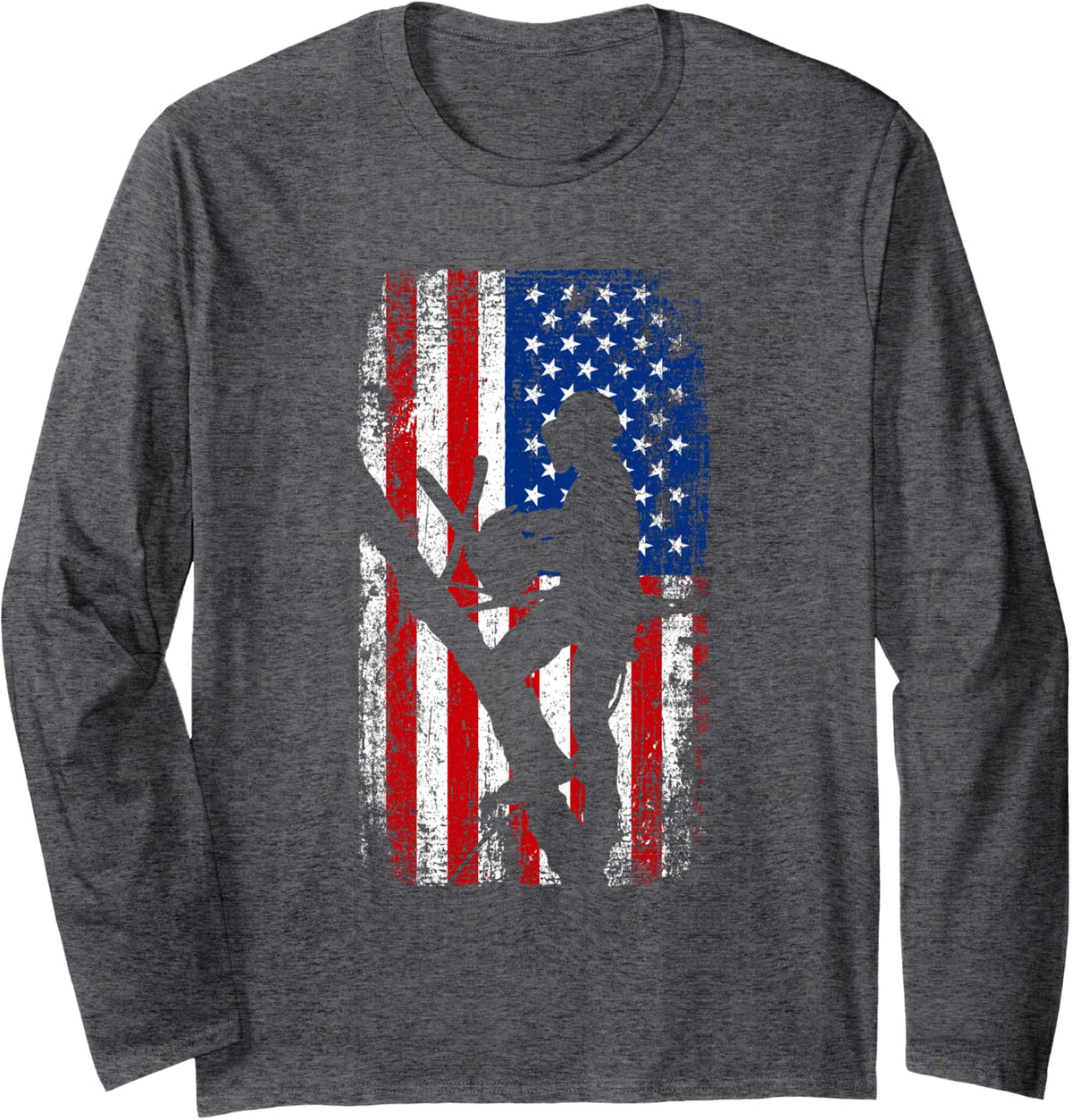 USA American Flag Arborist Tree Climber Logger Lumberjack Long Sleeve T-Shirt - Adult Unisex Dark Heather Grey