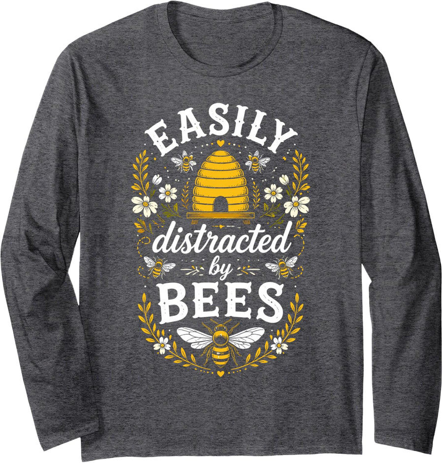 Beekeeping Honey Bees Beekeeper Long Sleeve T-Shirt - Adult Unisex Dark Heather Grey