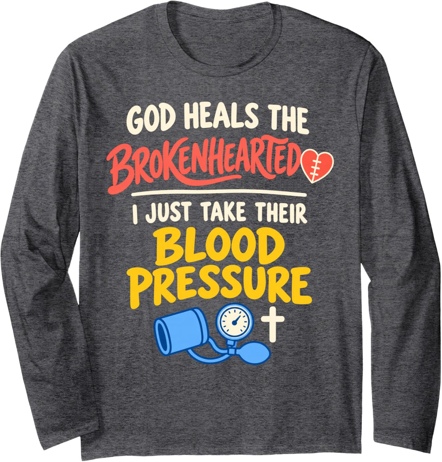 Take Blood Jesus Faith God CNA Christian Nurse Long Sleeve T-Shirt - Adult Unisex Dark Heather Grey