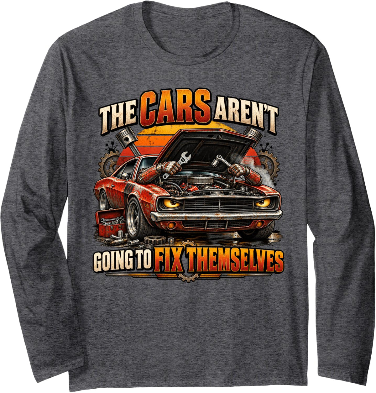 Mechanic Work Outfit Dirty Hands Clean Garage Money Racing Long Sleeve T-Shirt - Adult Unisex Dark Heather Grey