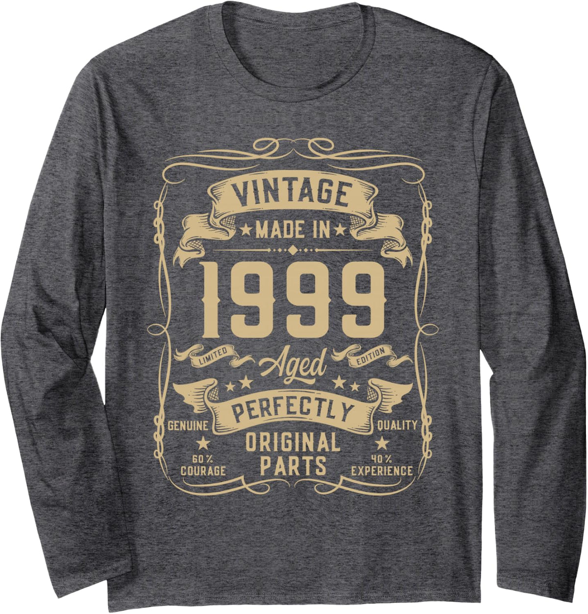 Vintage 1999 27yr 27th Birthday Gifts for Men 27 Years Old Long Sleeve T-Shirt - Adult Unisex Dark Heather Grey