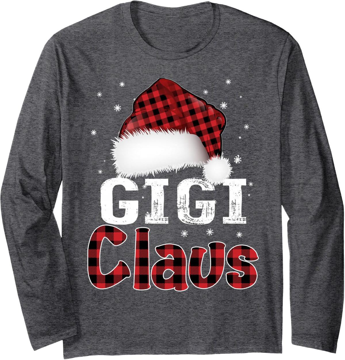 Fun Santa Hat Christmas Costume Family Matching Gigi Claus Long Sleeve T-Shirt - Adult Unisex Dark Heather Grey
