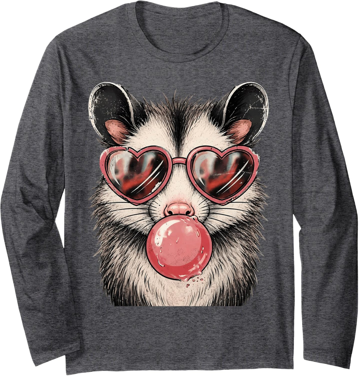Possum Bubblegum Indie Sleaze Vintage Graphic Long Sleeve T-Shirt - Adult Unisex Dark Heather Grey