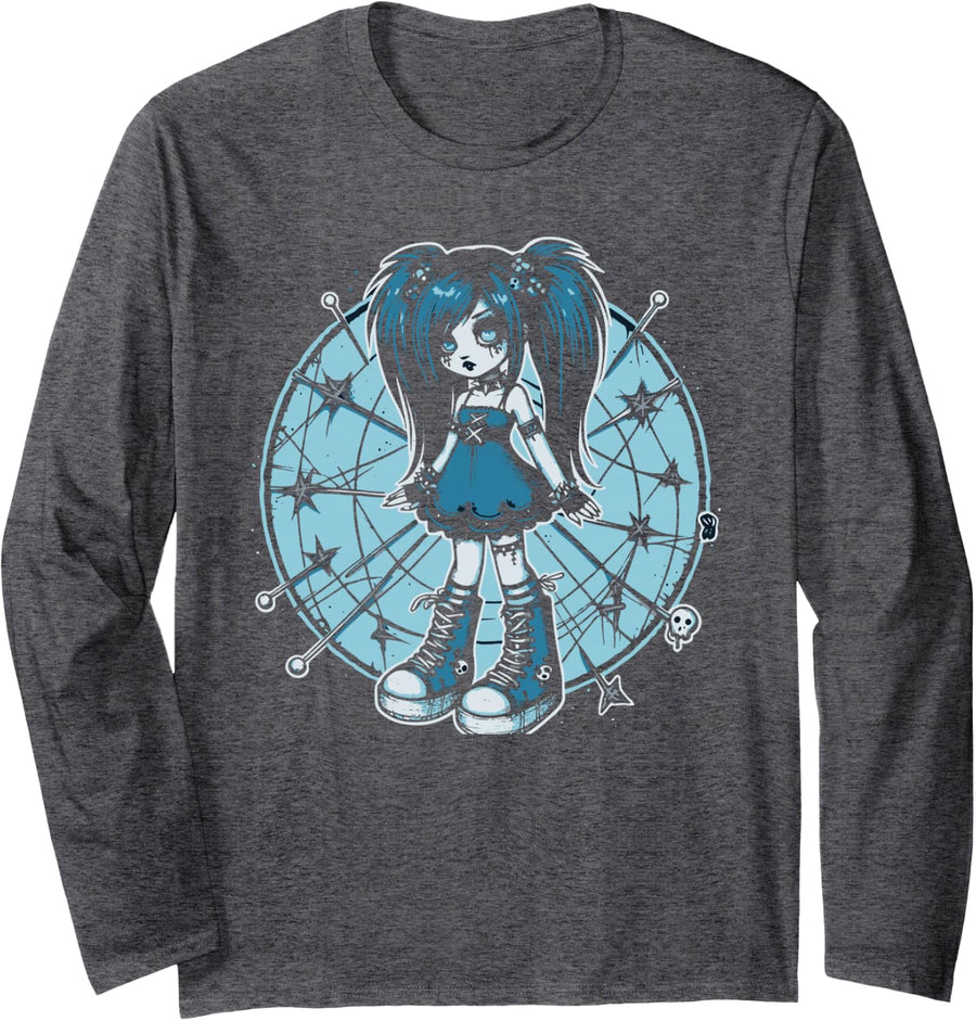 Emo Sad Anime Girl Punk Gothic Goth Otaku Long Sleeve T-Shirt - Adult Unisex Dark Heather Grey