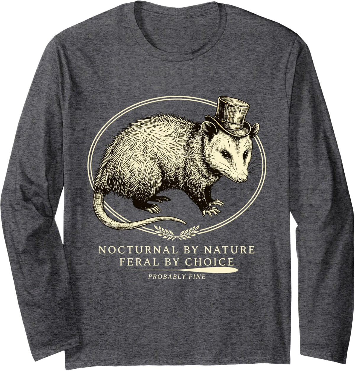 Opossum Hat Nocturnal Nature Feral Choice Funny Long Sleeve T-Shirt - Adult Unisex Dark Heather Grey