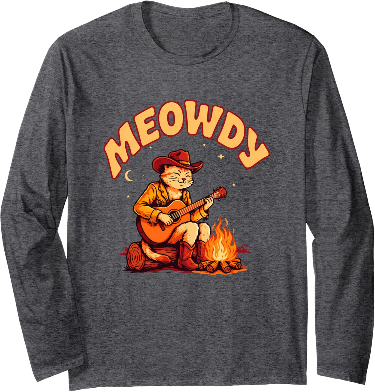 Meowdy Funny Cowboy Cat Pun Country Western Cowgirl Cat Mom Long Sleeve T-Shirt - Adult Unisex Dark Heather Grey