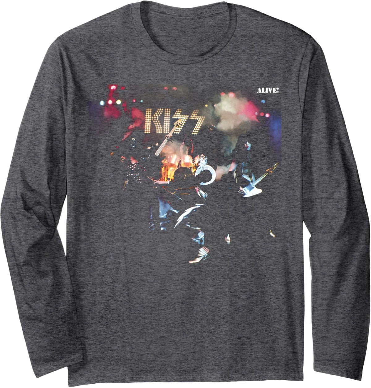 KISS - 1975 Alive! Long Sleeve T-Shirt - Adult Unisex Dark Heather Grey