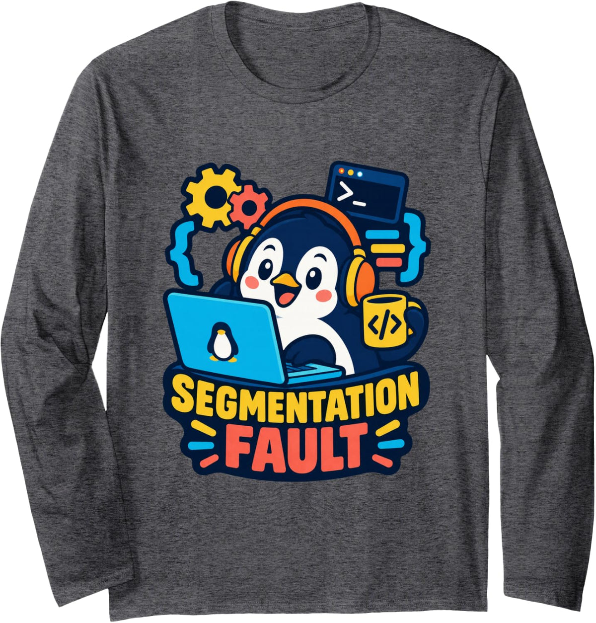 Penguin Programmer Root Access Open Source Developer Long Sleeve T-Shirt - Adult Unisex Dark Heather Grey