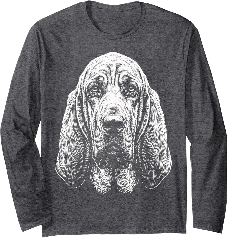 Bloodhound Illustration Long Sleeve T-Shirt - Adult Unisex Dark Heather Grey