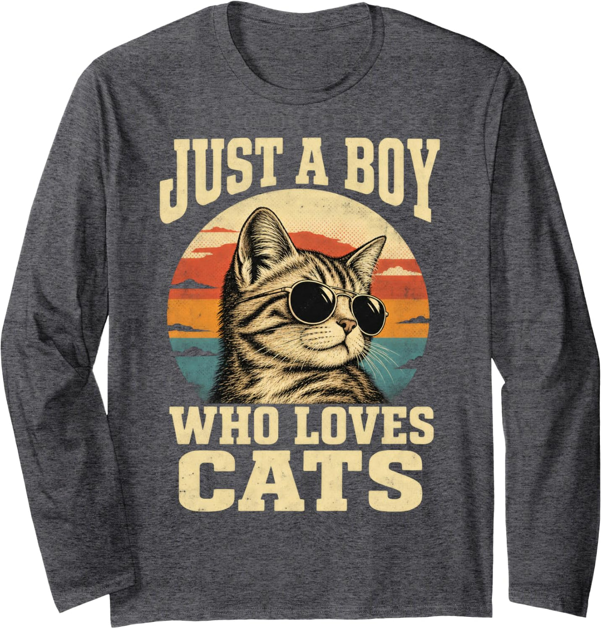 Retro Tabby Kitten in Aviator Sunglasses 70s Sunset Long Sleeve T-Shirt - Adult Unisex Dark Heather Grey
