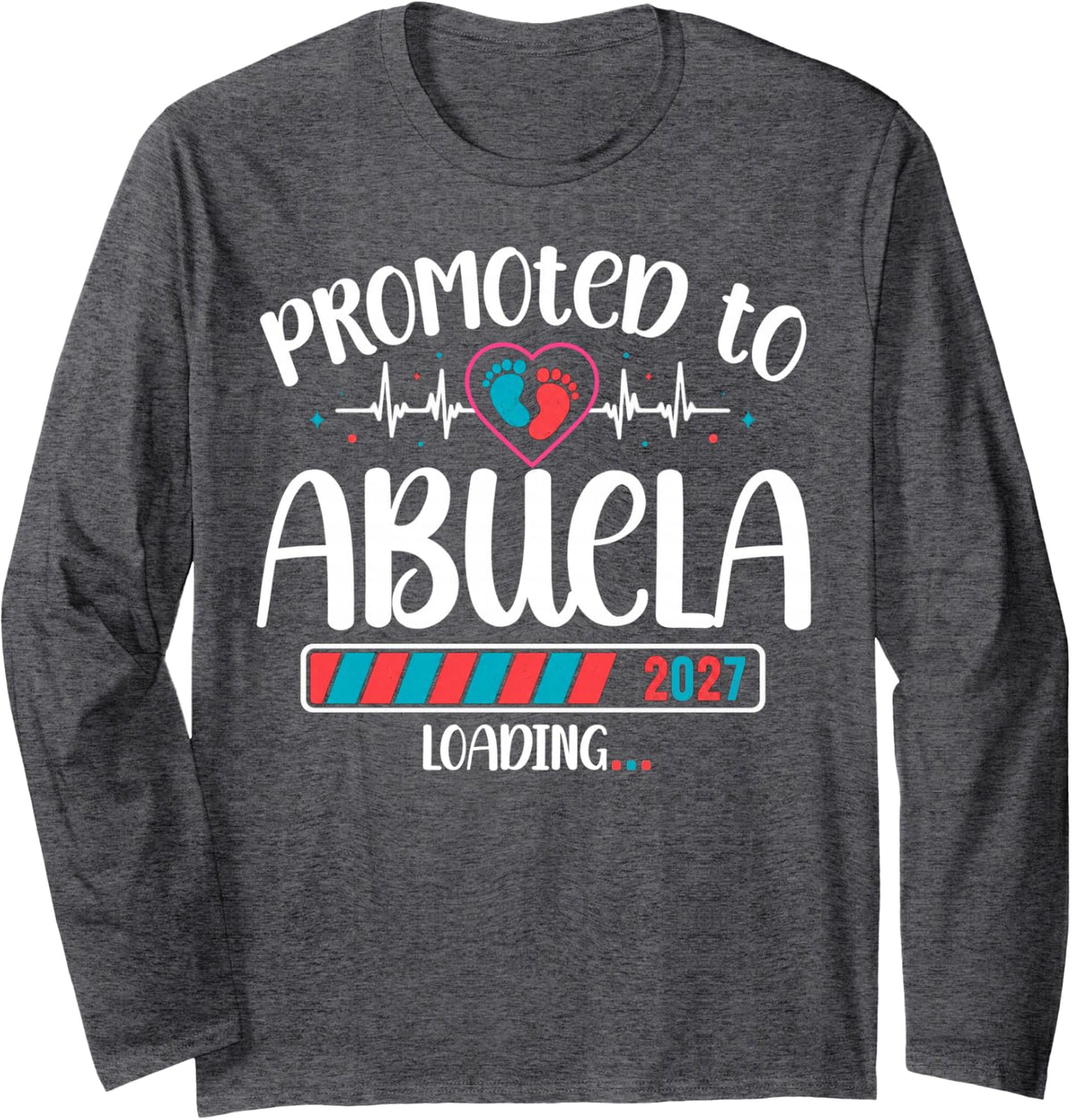 Promoted to Abuela Est 2027 Soon to Be Mom Mother's Heart Long Sleeve T-Shirt - Adult Unisex Dark Heather Grey