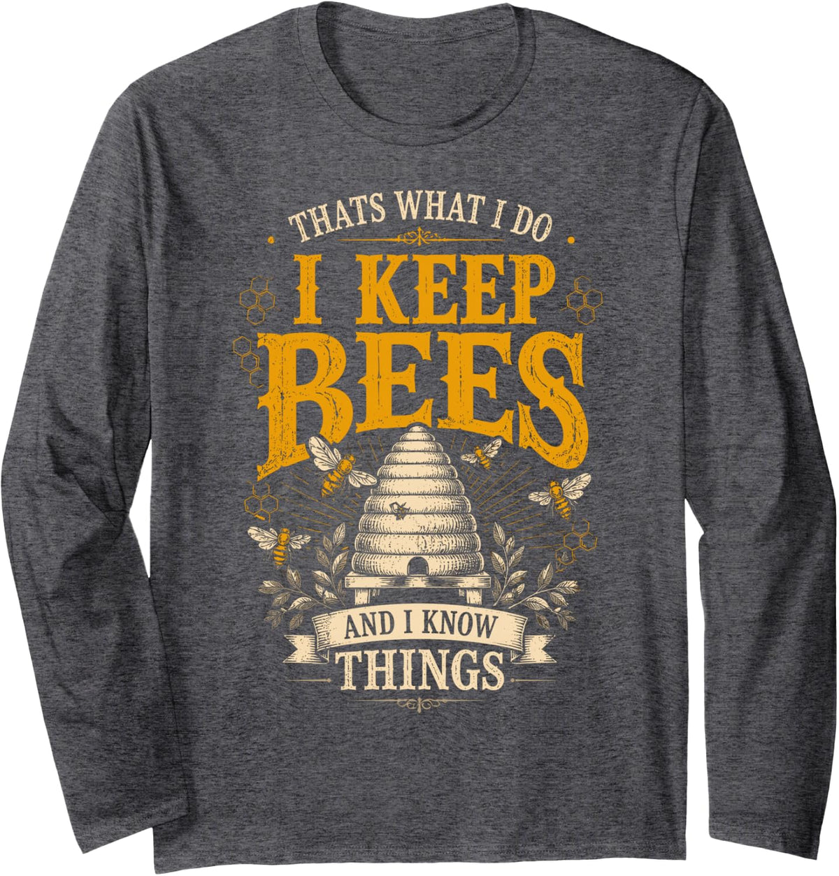 Beekeeping Honey Honeycomb Bees Beekeeper Long Sleeve T-Shirt - Adult Unisex Dark Heather Grey