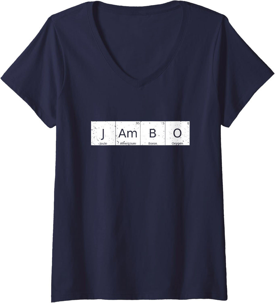 Women's Jambo Chemical Periodic Table Physics Funny V-Neck T-Shirt - Navy Blue