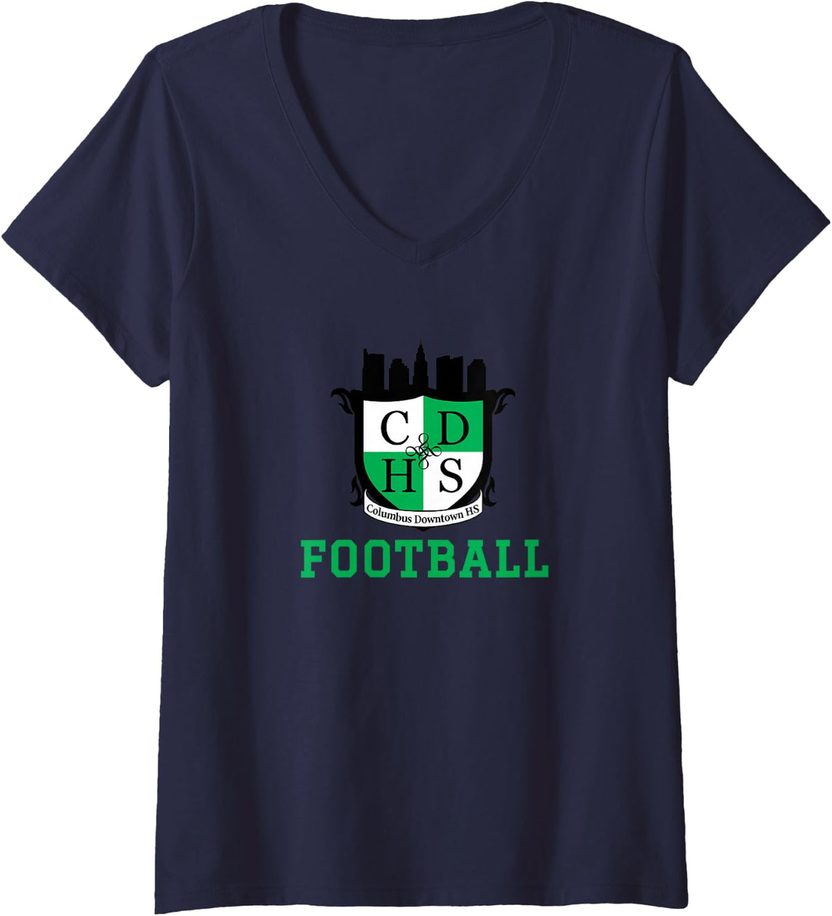 Women's Columbus Downtown Logo Football V-Neck T-Shirt - Navy Blue