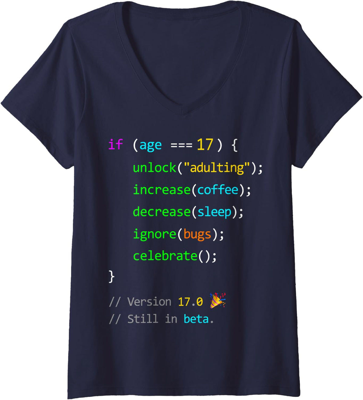 Women's 17th Birthday 17 Years Old Coder Humor Programmer Men V-Neck T-Shirt - Navy Blue