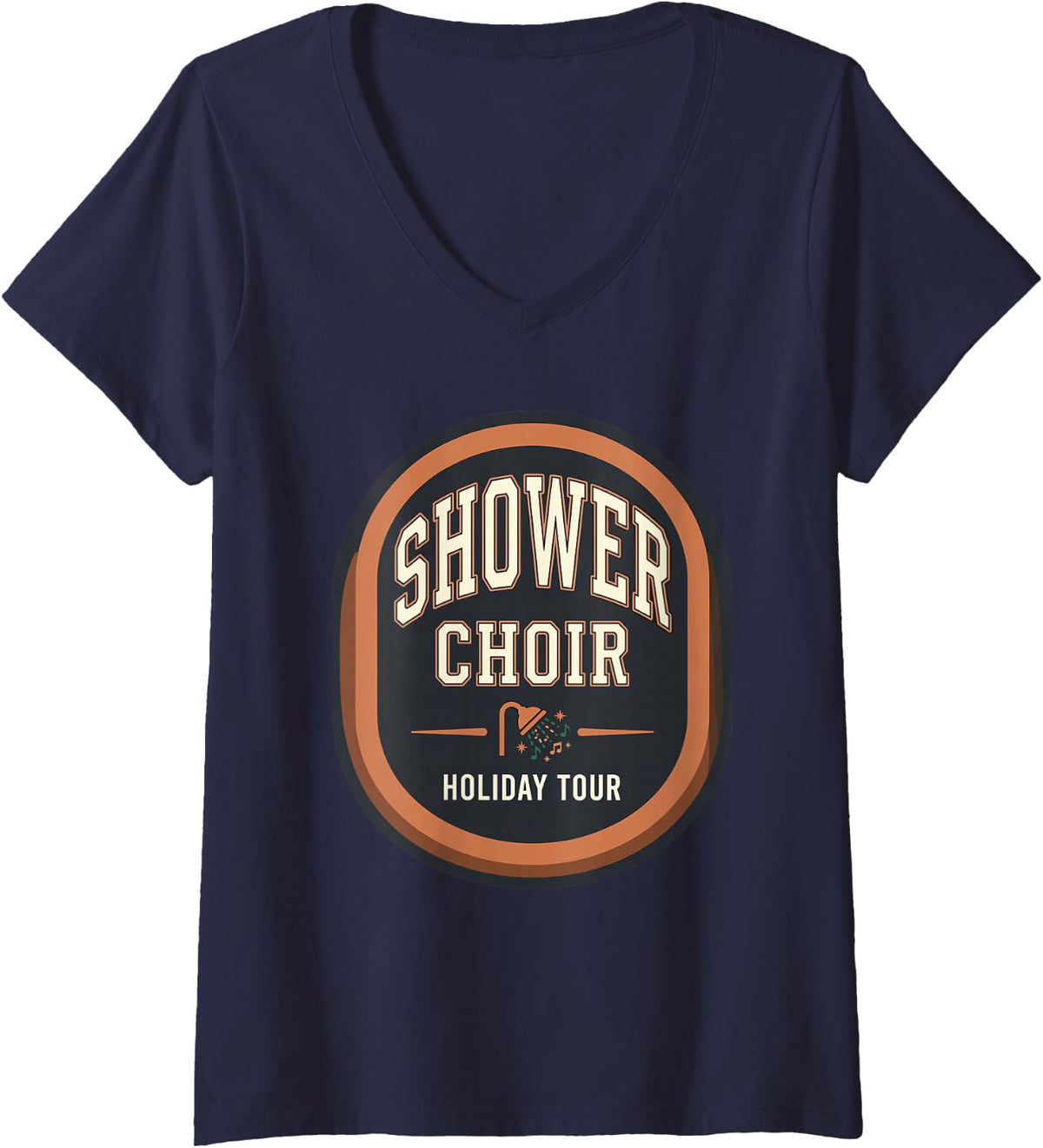 Women's Shower Choir Holiday Tour Christmas Carolers Winter V-Neck T-Shirt - Navy Blue
