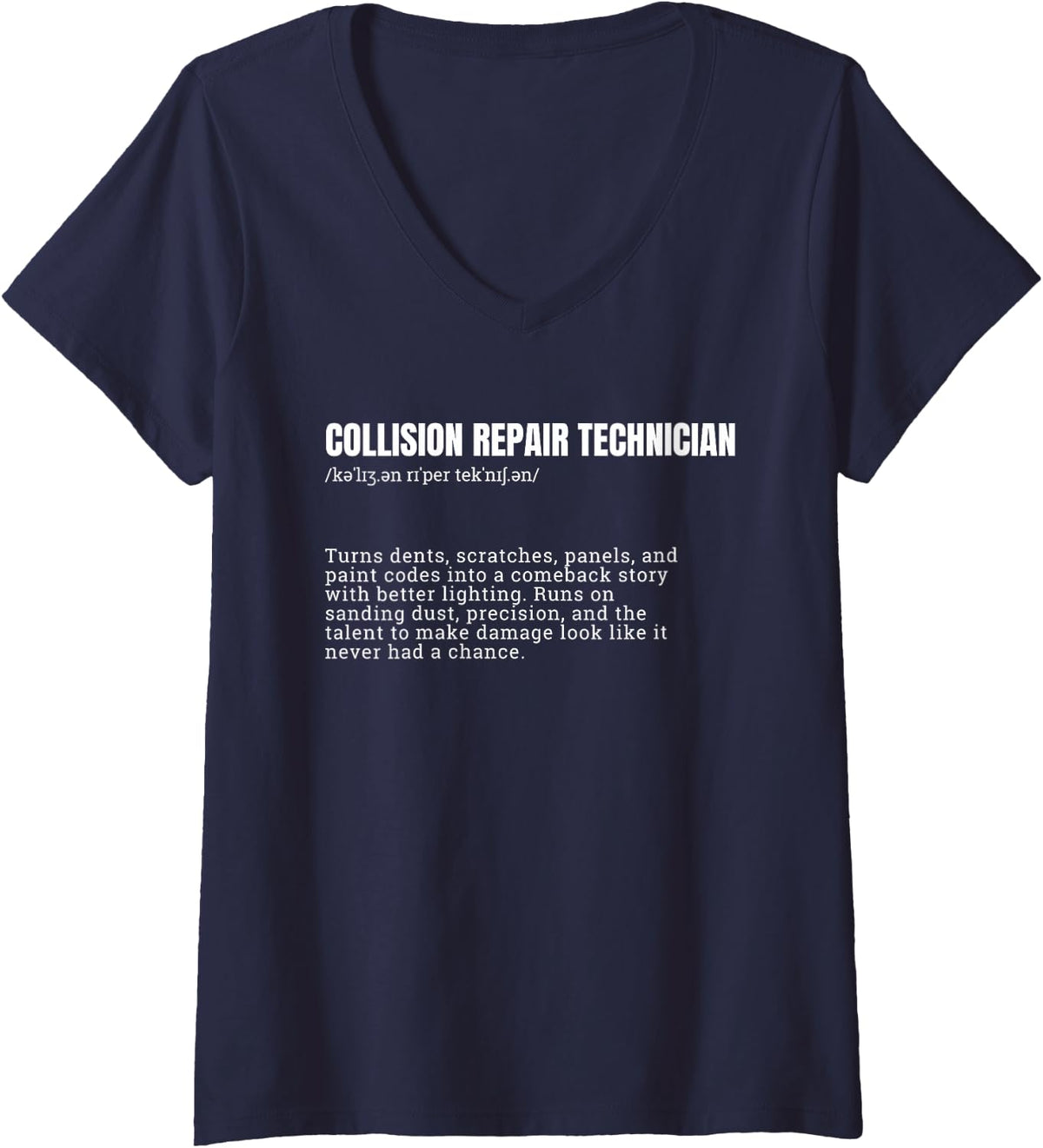 Women's Collision Repair Technician Definition Mechanic Auto Body V-Neck T-Shirt - Navy Blue