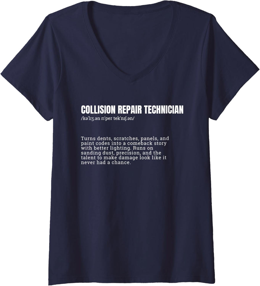 Women's Collision Repair Technician Definition Mechanic Auto Body V-Neck T-Shirt - Navy Blue