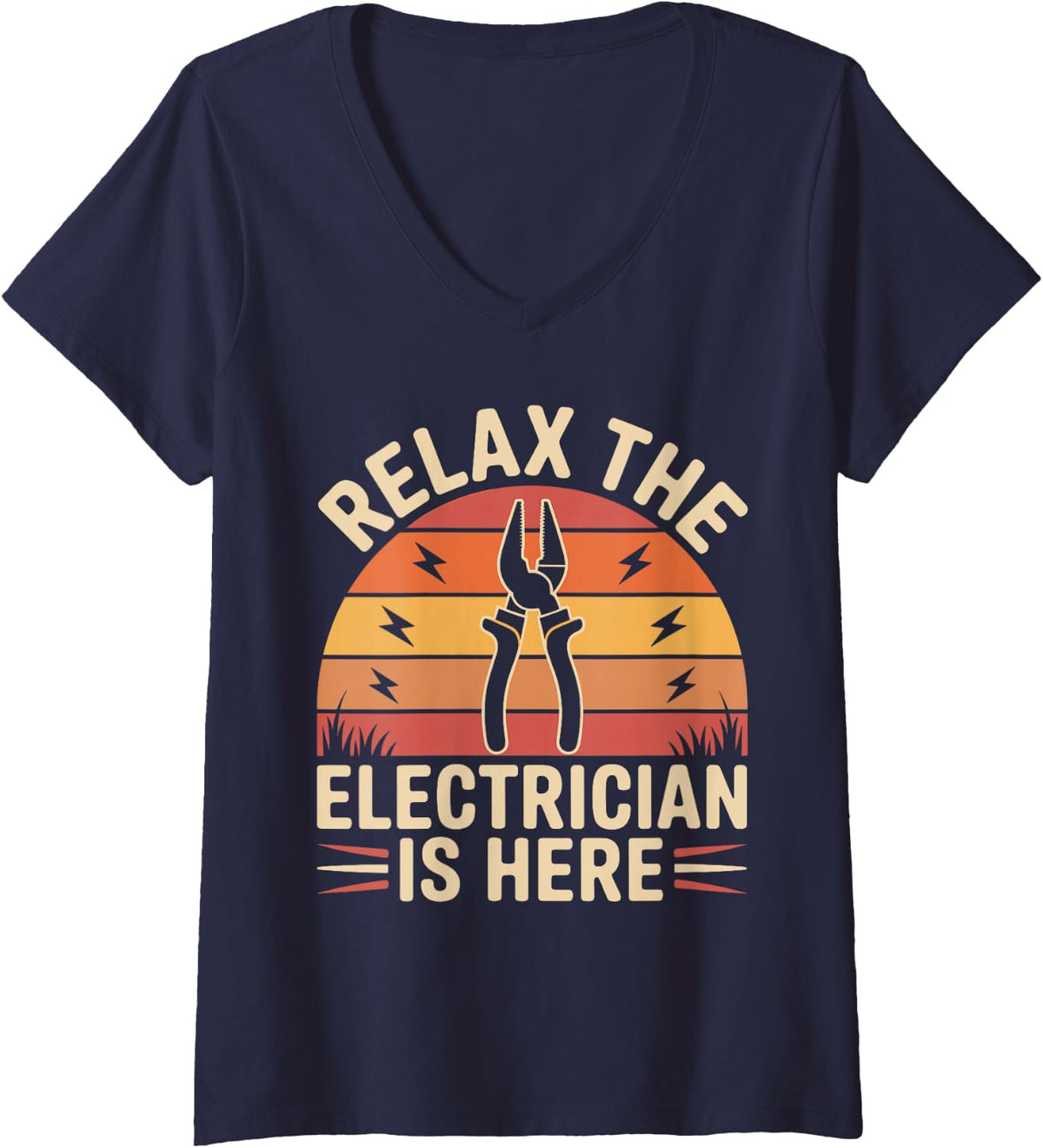 Women's Relax The Electrician is Here V-Neck T-Shirt - Navy Blue