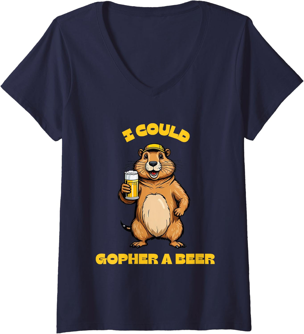 Womens I Could Gopher a Beer V-Neck T-Shirt - Navy Blue