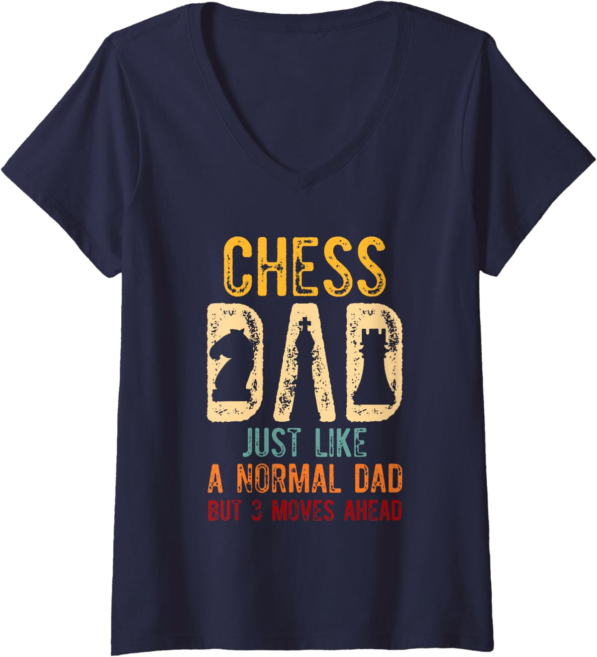 Women's Mens Chess Dad 3 Moves Ahead Chess Playing Father V-Neck T-Shirt - Navy Blue