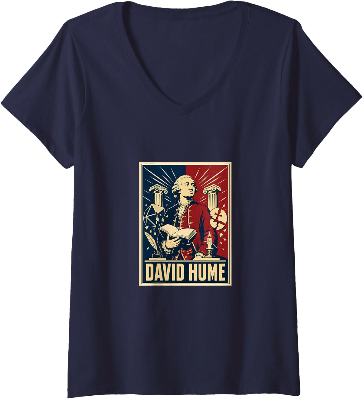 Women's Enlightenment Thinker David Hume Philosophy V-Neck T-Shirt - Navy Blue