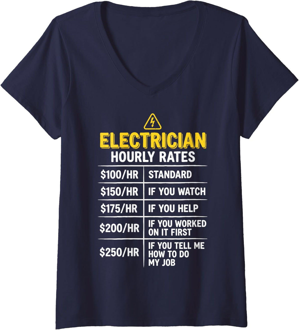 Women's Electrician Hourly Rate Funny Electrician Electrical Work V-Neck T-Shirt - Navy Blue