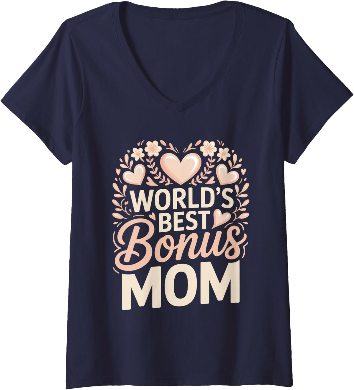 Women's World's Best Bonus Mom Stepmom V-Neck T-Shirt - Navy Blue