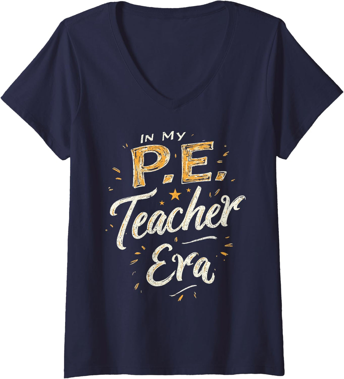 Women's Physical Education Teacher PE Teacher in My PE Teacher Era V-Neck T-Shirt - Navy Blue