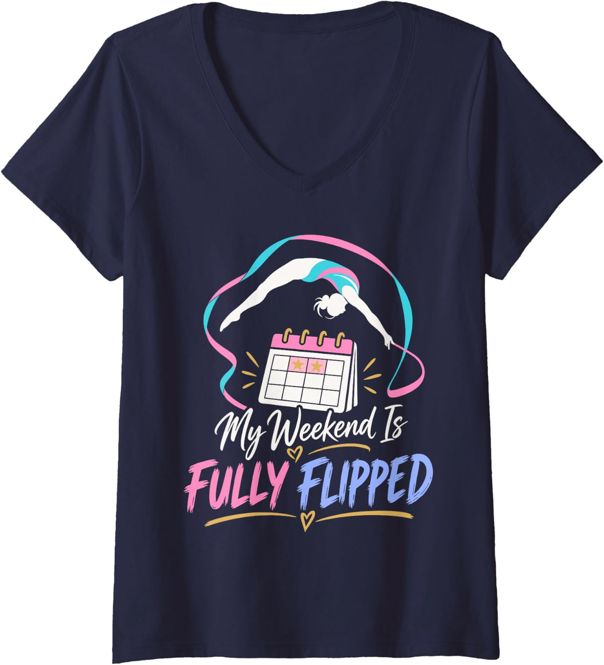 Women's Cute Girl's Gymnastics Gymnast V-Neck T-Shirt - Navy Blue