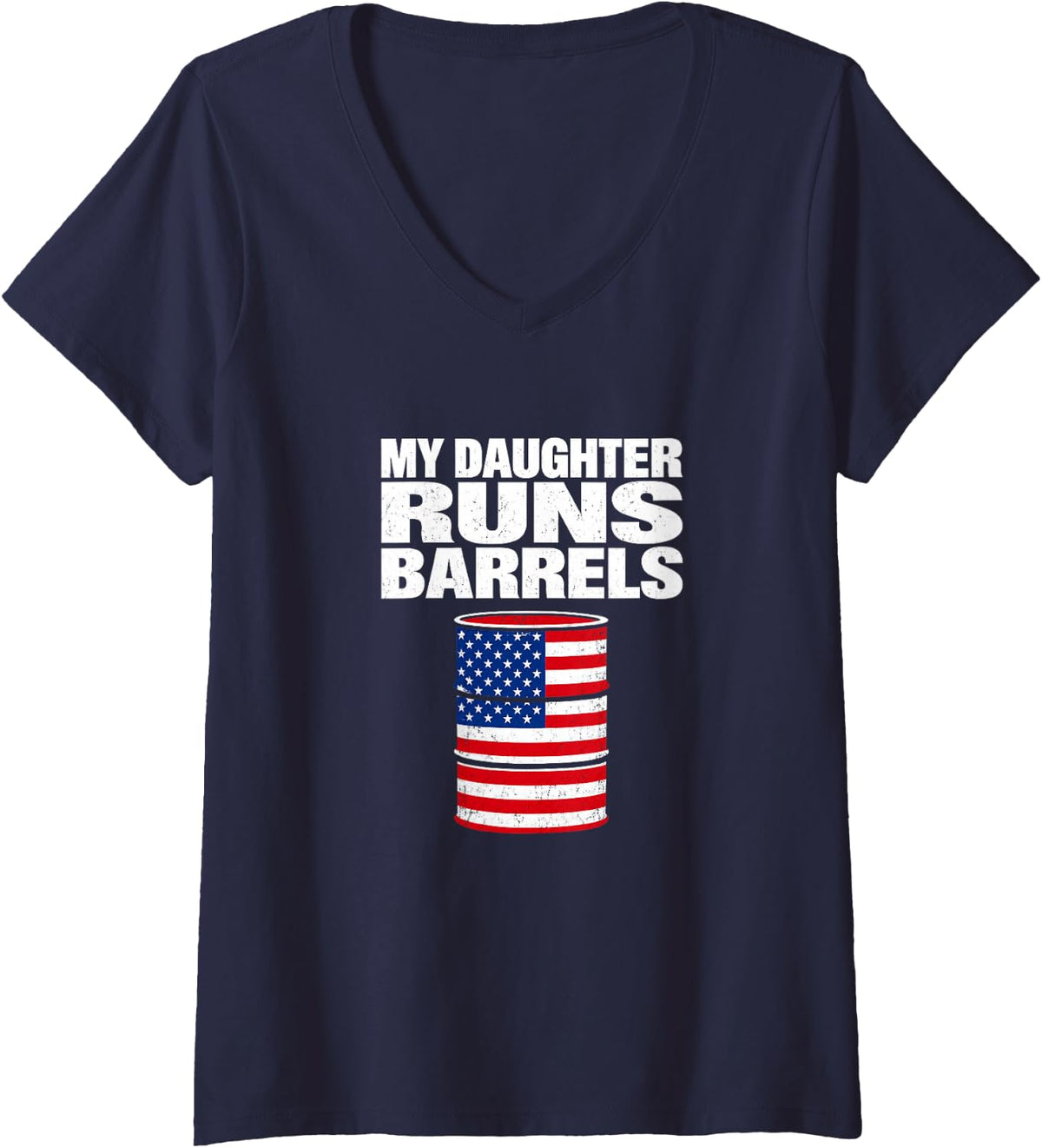 Women's Barrel Racer Daughter Rodeo Cowgirl American Flag V-Neck T-Shirt - Navy Blue