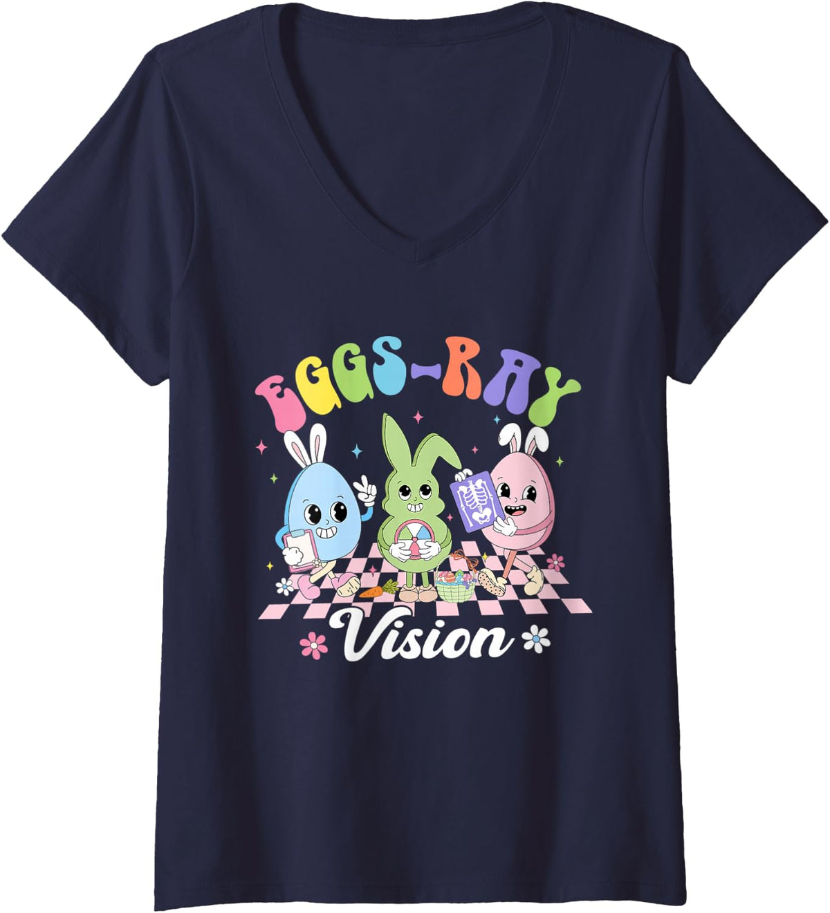 Women's Radiology Technologist Easter Day MRI CT Tech Xray Tech V-Neck T-Shirt - Navy Blue
