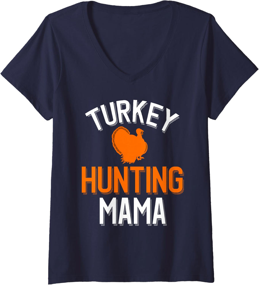 Women's Turkey Hunter Hunting Mama V-Neck T-Shirt - Navy Blue
