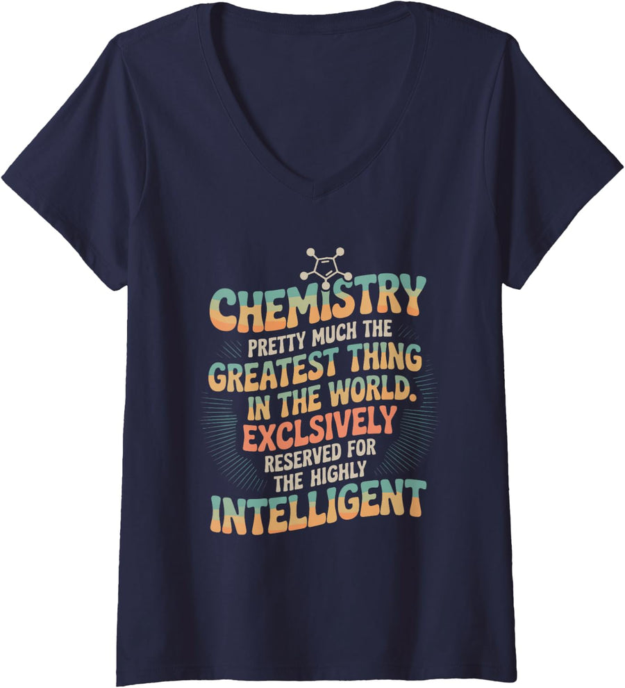 Women's Chemistry Definition Funny Science T-Shirt V-Neck T-Shirt - Navy Blue