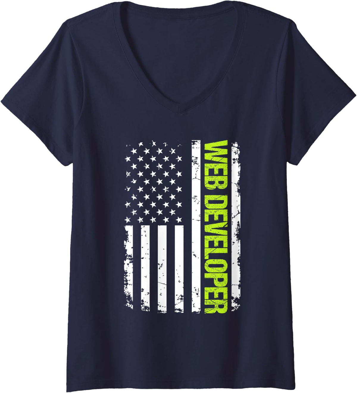 Women's Web Developer USA Flag V-Neck T-Shirt - Navy Blue