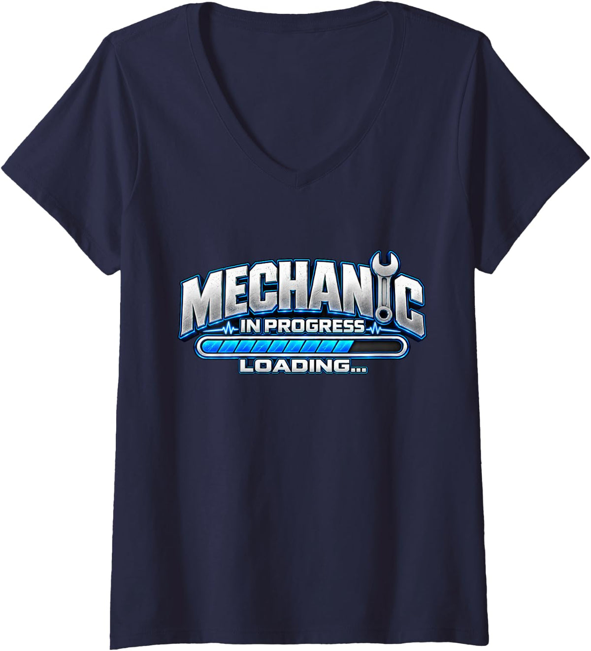 Women's Mechanic in Progress Loading Future Auto Mechanic Apprentice V-Neck T-Shirt - Navy Blue