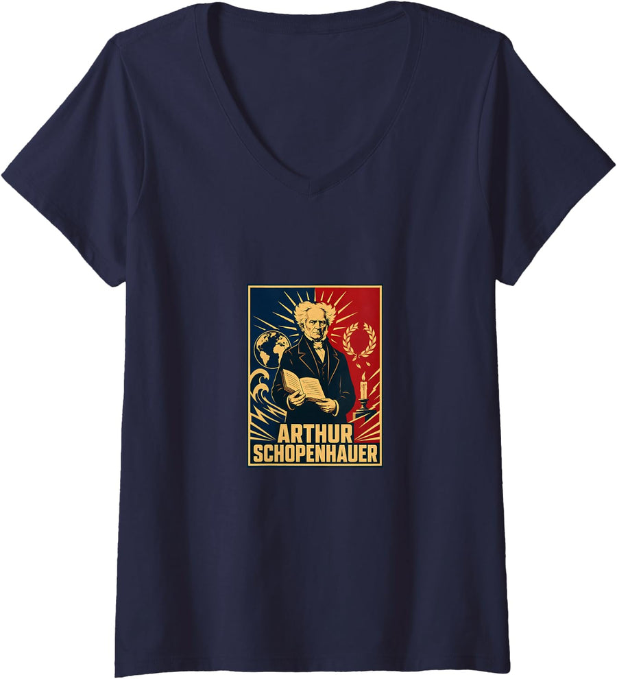 Women's Arthur Schopenhauer Existential Philosophy Quote V-Neck T-Shirt - Navy Blue