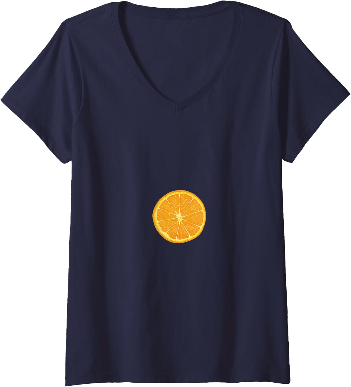 Women's Awesome Juicy Fruit Orange Sliced Costume Outfit V-Neck T-Shirt - Navy Blue