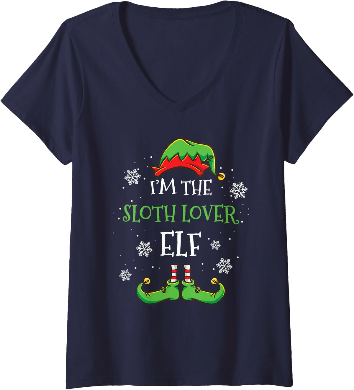 Women's Im The Sloth Lover Elf Christmas V-Neck T-Shirt - Navy Blue