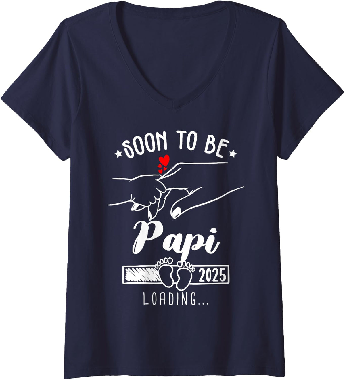 Women's Soon to Be Papi Est 2025 Loading Promoted V-Neck T-Shirt - Navy Blue