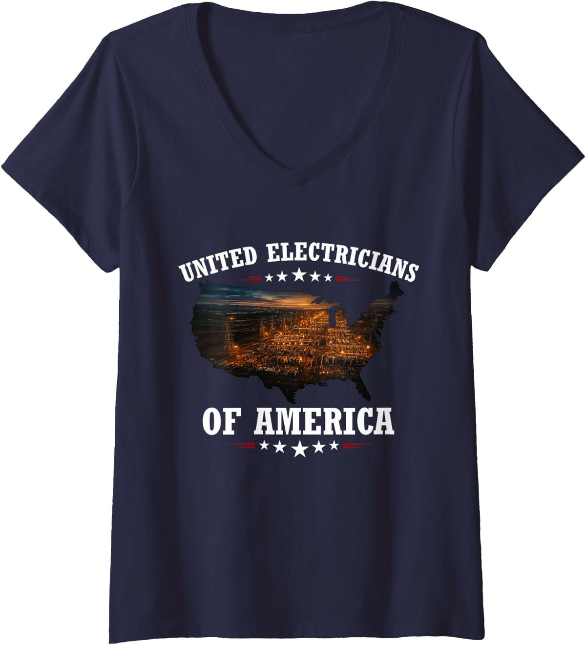 Women's United Electricians of America Electrician Electrical Worker V-Neck T-Shirt - Navy Blue