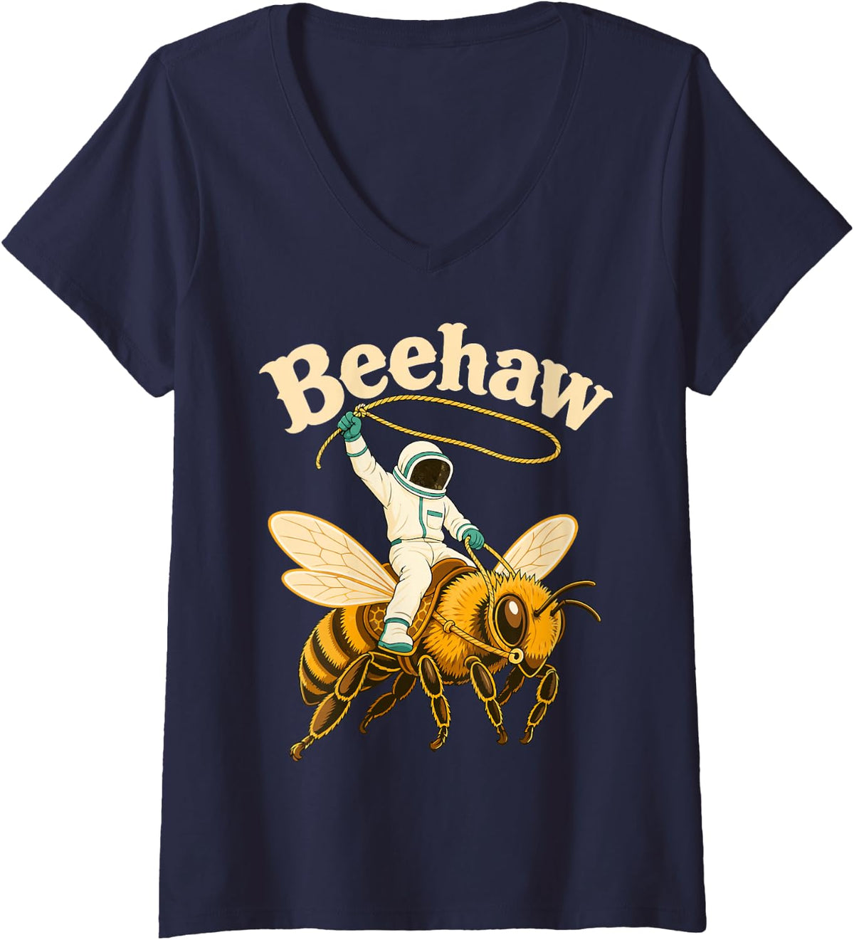 Women's Funny Beekeeper Apiary Bee Beekeeping V-Neck T-Shirt - Navy Blue